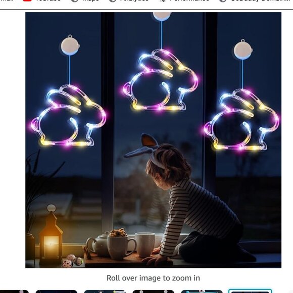 Bunny Shaped Multicolor Battery Operated Hanging String Lights with Suction Cup, - Picture 6 of 7